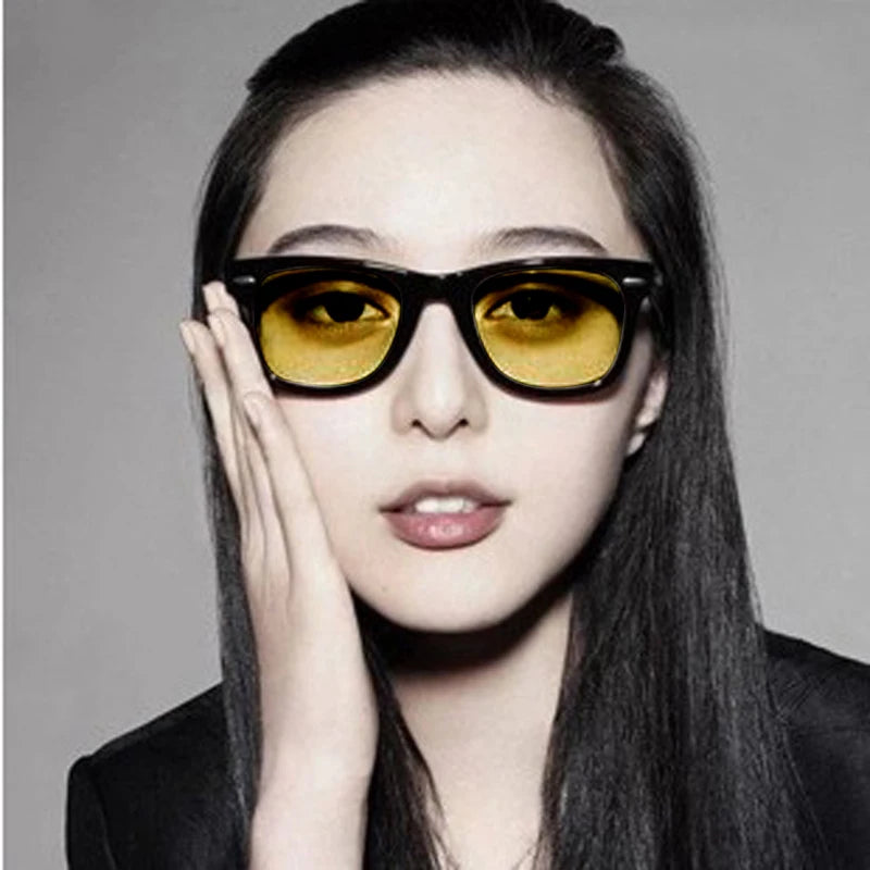 Unisex Square Yellow Lenses Night-Vision Glasses Driving Glasses Men Women Windproof