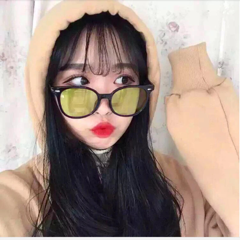 Unisex Square Yellow Lenses Night-Vision Glasses Driving Glasses Men Women Windproof