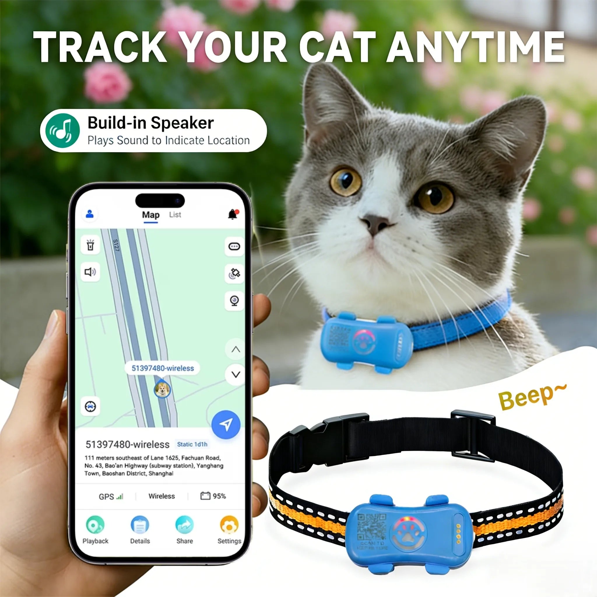 GPS Tracker- IP67 Waterproof Real-Time Location Collar with Geofence Alert Locator