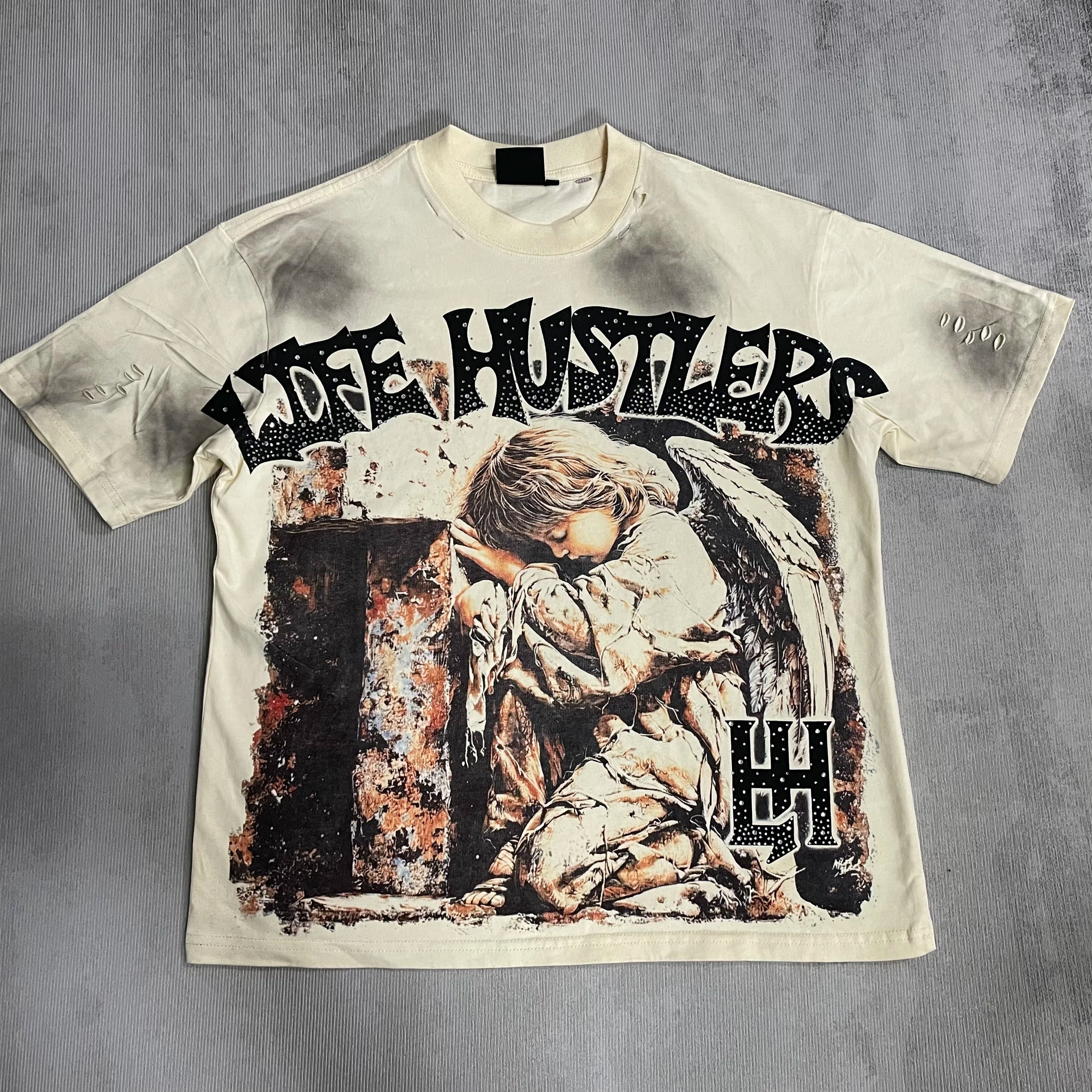 Men Women T-shirt Streetwear 100% Cotton Loose Round Neck Top Tees