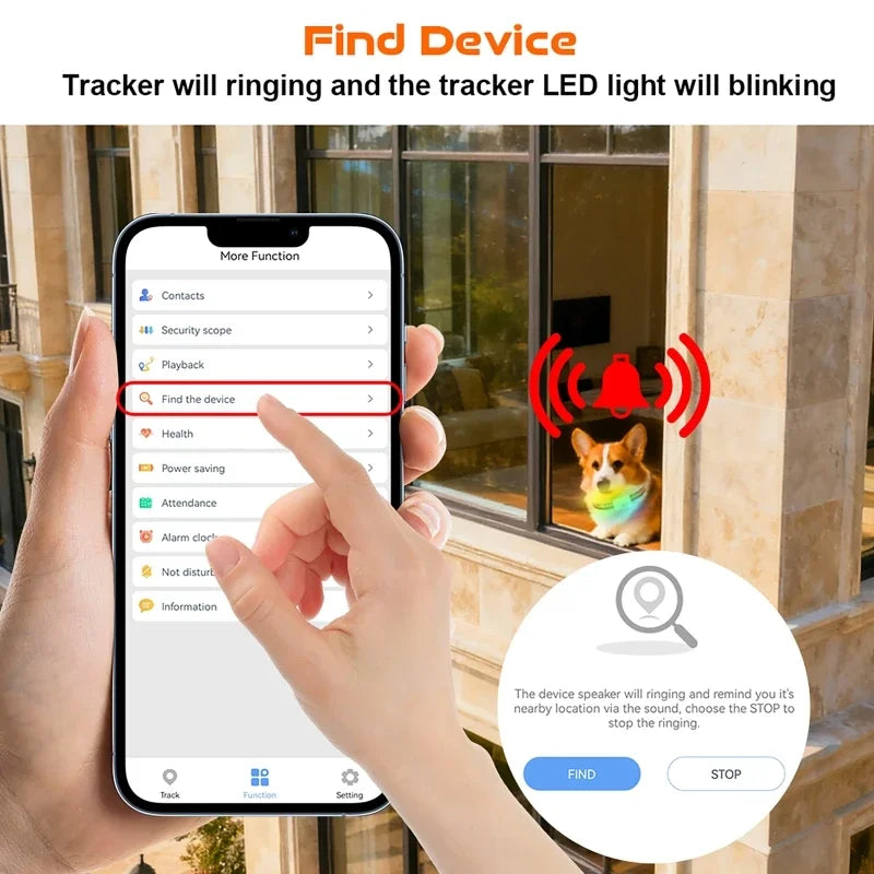 GPS Pet Tracker with Colorful LED Flash 4G Smart/Pet Collar IP67 Waterproof Pedometer/Pet Calorie Health Data Tracker