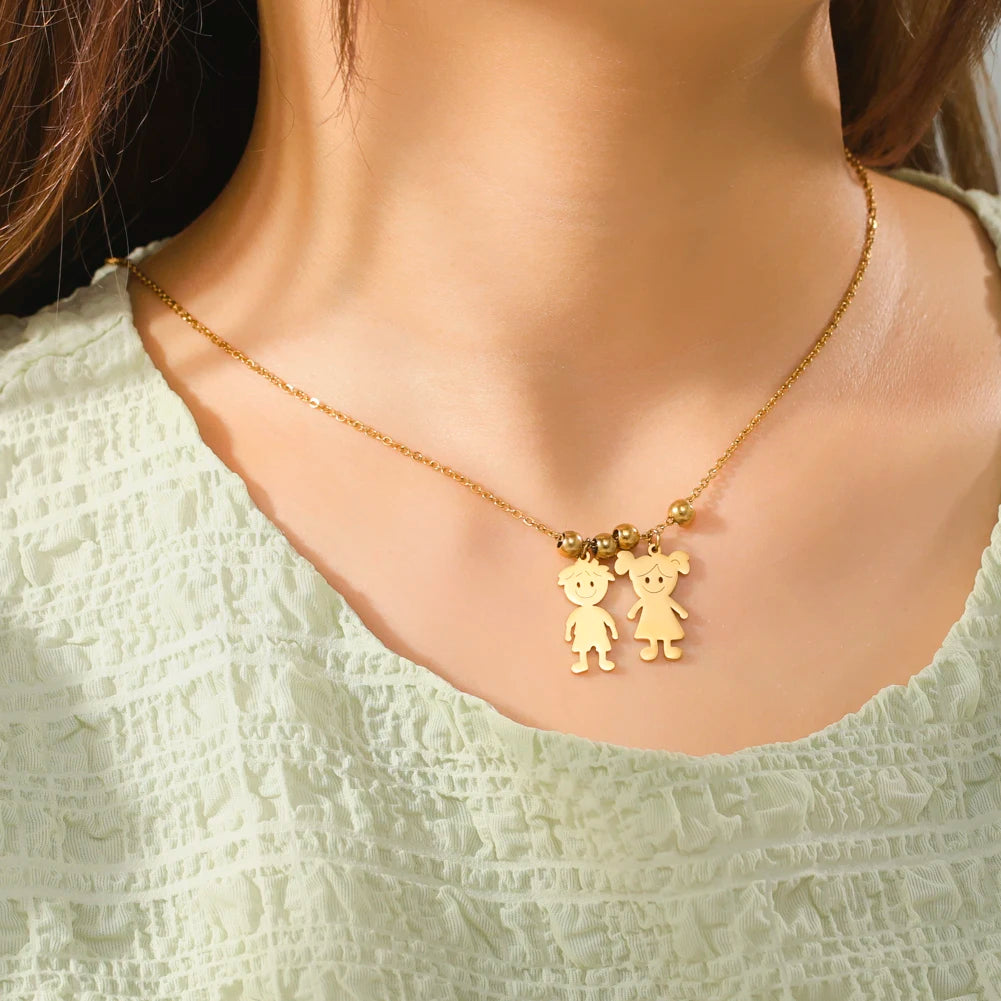 Girl Necklace Custom Chain Name Mother Father Day Kid Family Gift For Women Men Stainless Steel Pendant Jewelry