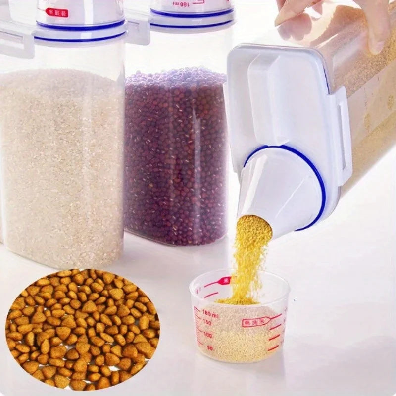Pet Food Storage Container with Measuring Cup Handle Airtight & Waterproof