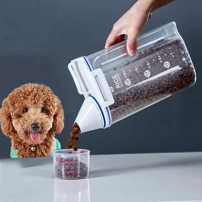 Pet Food Storage Container with Measuring Cup Handle Airtight & Waterproof
