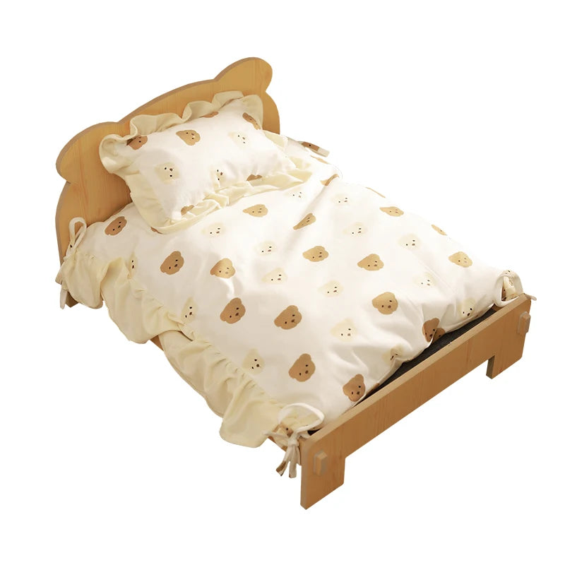 Wooden Bed With Teddy Bear Pattern Indoor Pet Furniture Floor To Ceiling Bed(20*11inch)