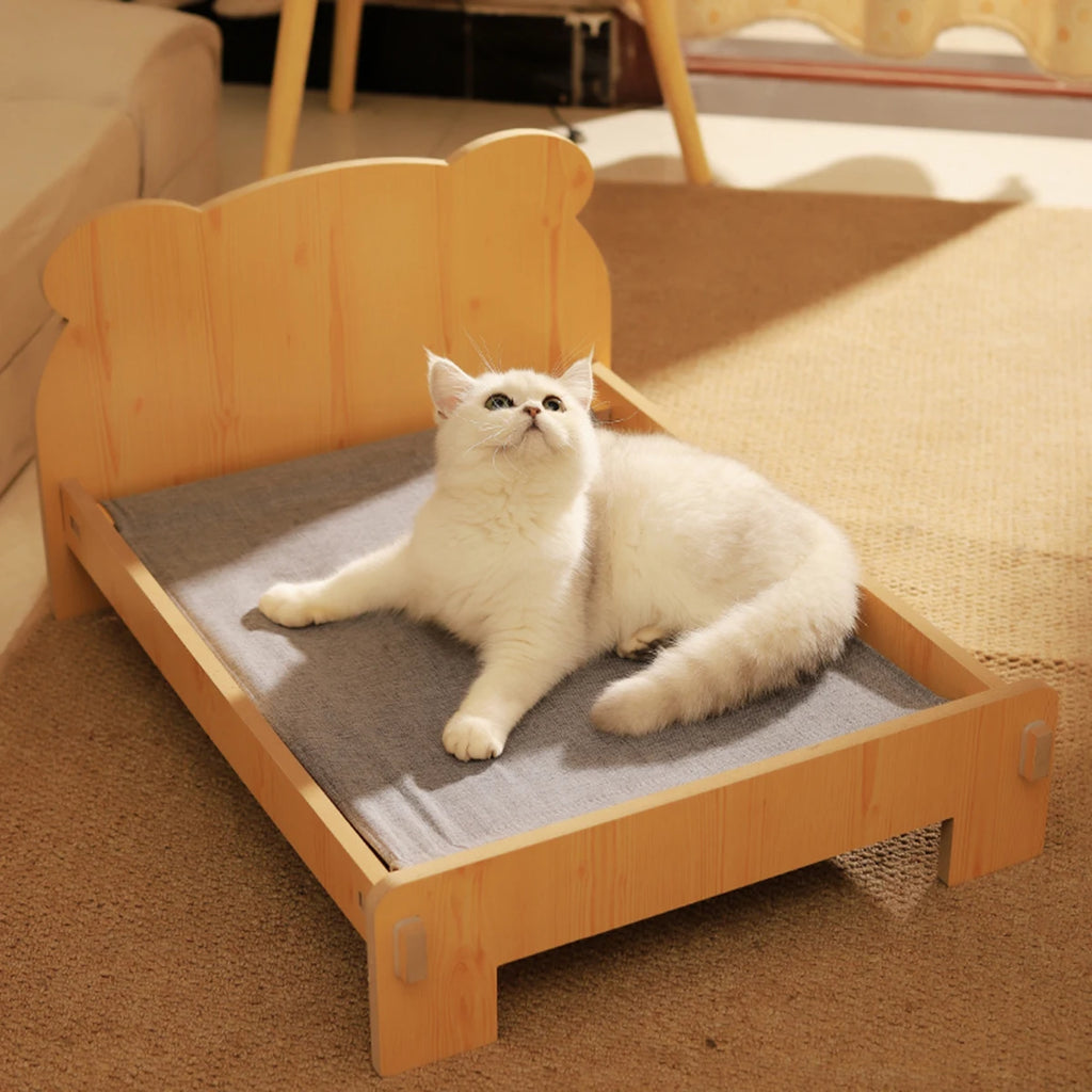 Wooden Bed With Teddy Bear Pattern Indoor Pet Furniture Floor To Ceiling Bed(20*11inch)