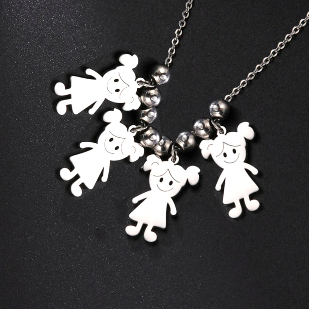 Girl Necklace Custom Chain Name Mother Father Day Kid Family Gift For Women Men Stainless Steel Pendant Jewelry