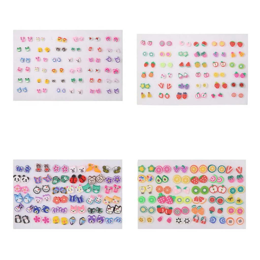 Trendy 36Pairs/lot Women Fruit Animal Stud Earrings Set New Fashion Resin Colorful Multi-style Party Birthday Gifts