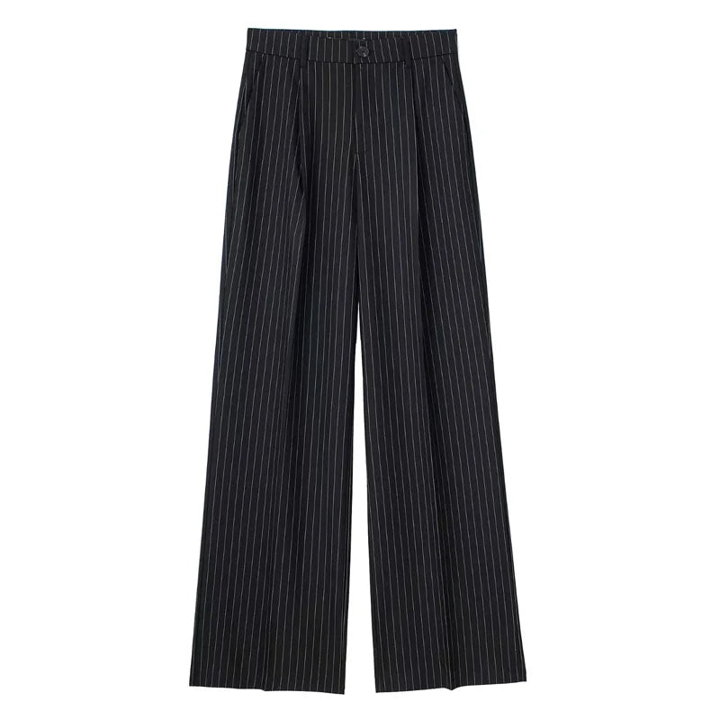 Women's Formal Pants Office Wear Women Striped Grey Black Pants Woman High Waist Baggy Suit Pants Casual