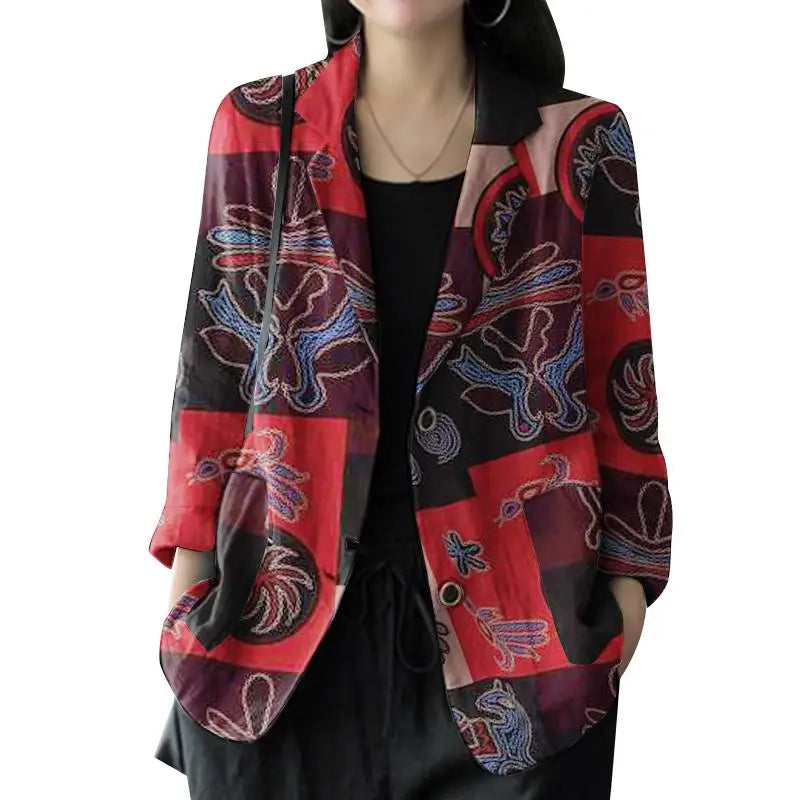 2024 ZANZEA Autumn Vintage Long Sleeve Printed Coats Female Thin Tops Women Blazer Spring Summer Cotton Shirt Casual Outwears