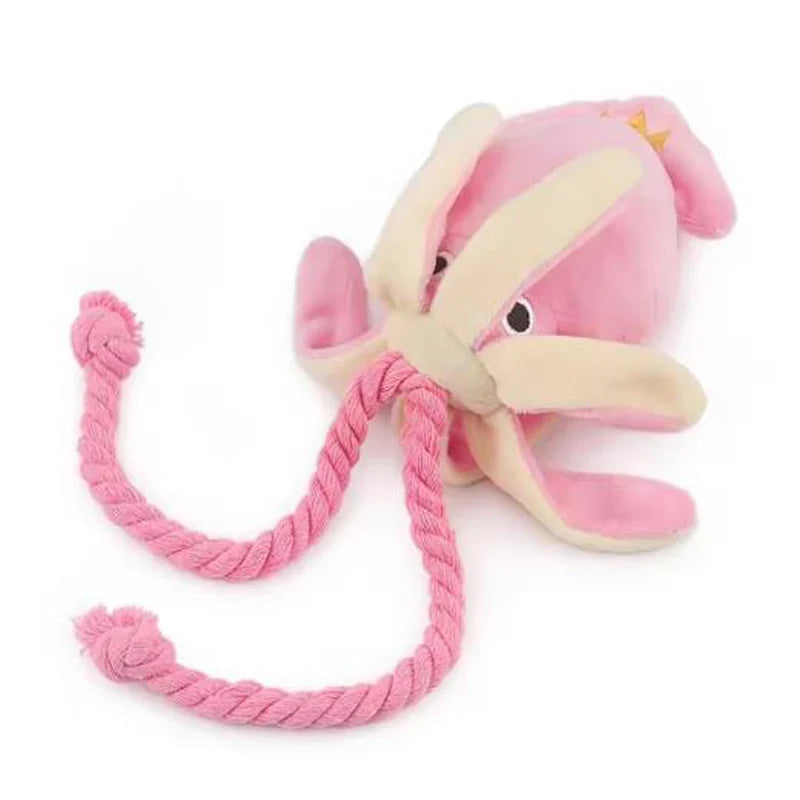 Sound-emitting cotton rope octopus; durable chew toys for cleaning teeth