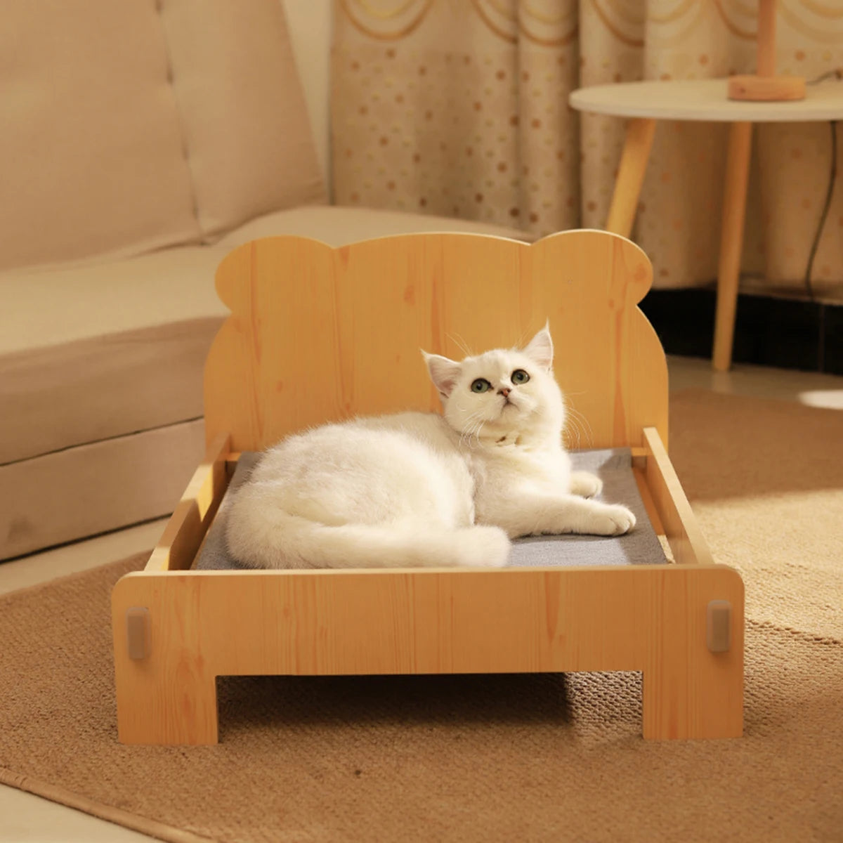 Wooden Bed With Teddy Bear Pattern Indoor Pet Furniture Floor To Ceiling Bed(20*11inch)