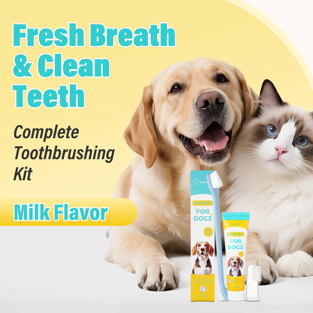 Dental Care Kit Milk Toothpaste Toothbrush Deep Clean Freshens Breath Reduces Plaque Tartar Oral Care For All Breeds