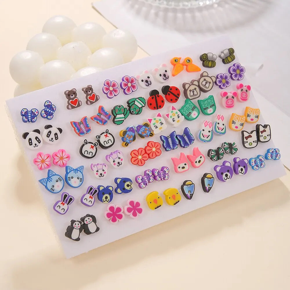 Trendy 36Pairs/lot Women Fruit Animal Stud Earrings Set New Fashion Resin Colorful Multi-style Party Birthday Gifts