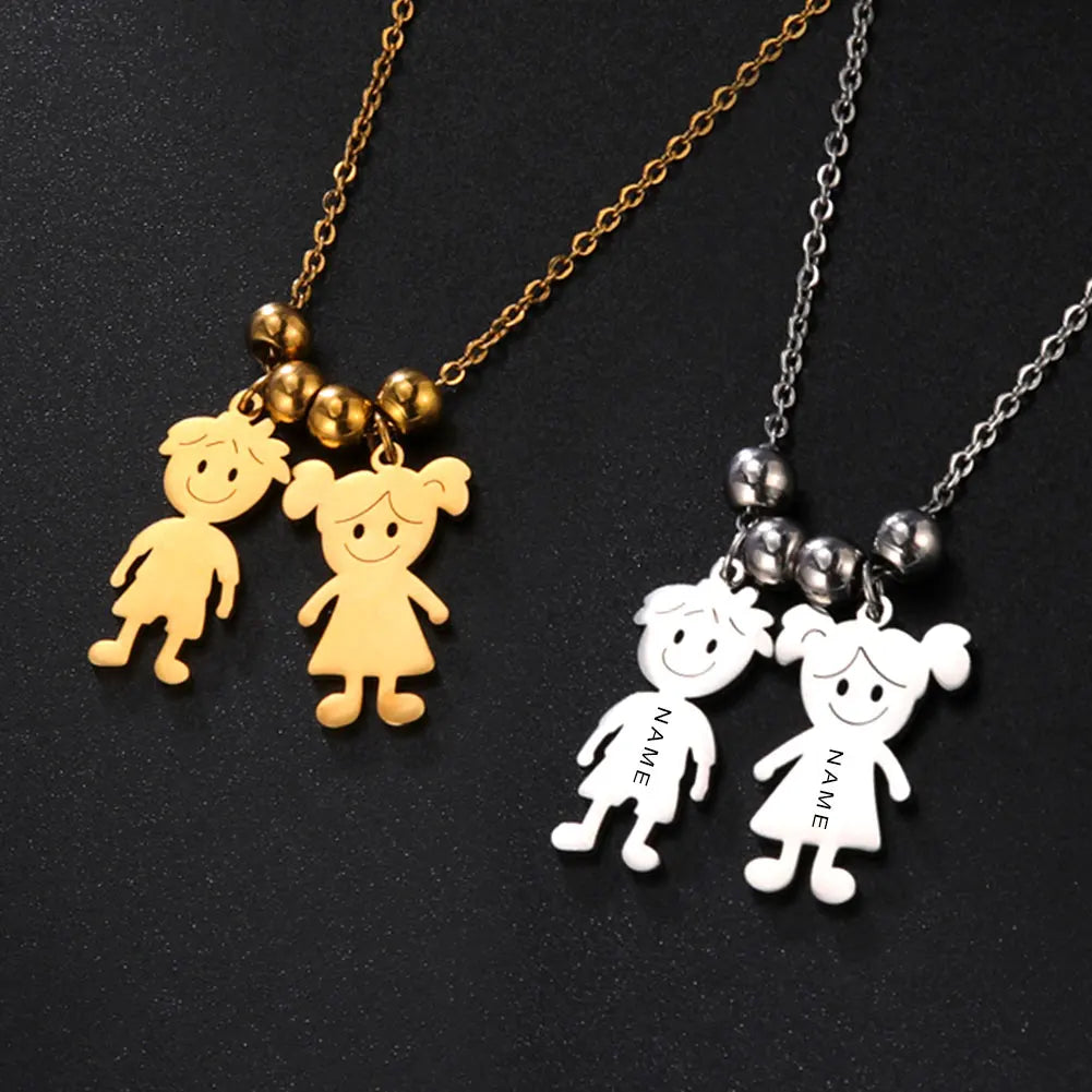 Girl Necklace Custom Chain Name Mother Father Day Kid Family Gift For Women Men Stainless Steel Pendant Jewelry