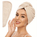 Solid Color Absorbent Hair Towel Wrap 9.8" X 25.5" Textured Dry Hair Cap for Button-Down Women