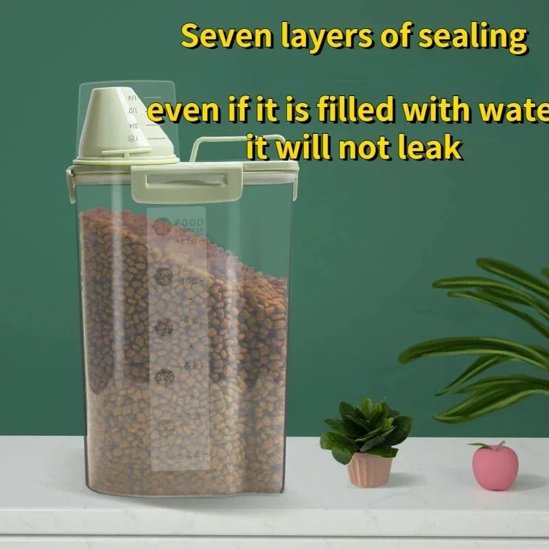 Pet Food Storage Container with Measuring Cup Handle Airtight & Waterproof