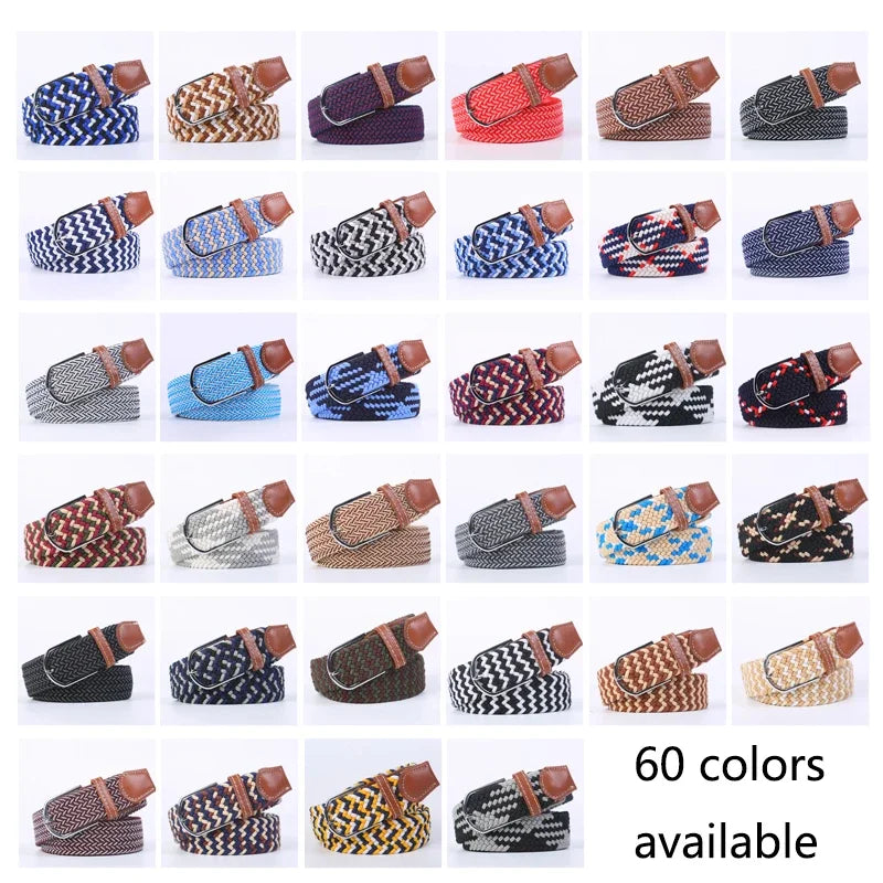 UNISEX Casual Knitted Pin Buckle Women Belt Woven Canvas Elastic Expandable Braided Stretch Jeans Belts