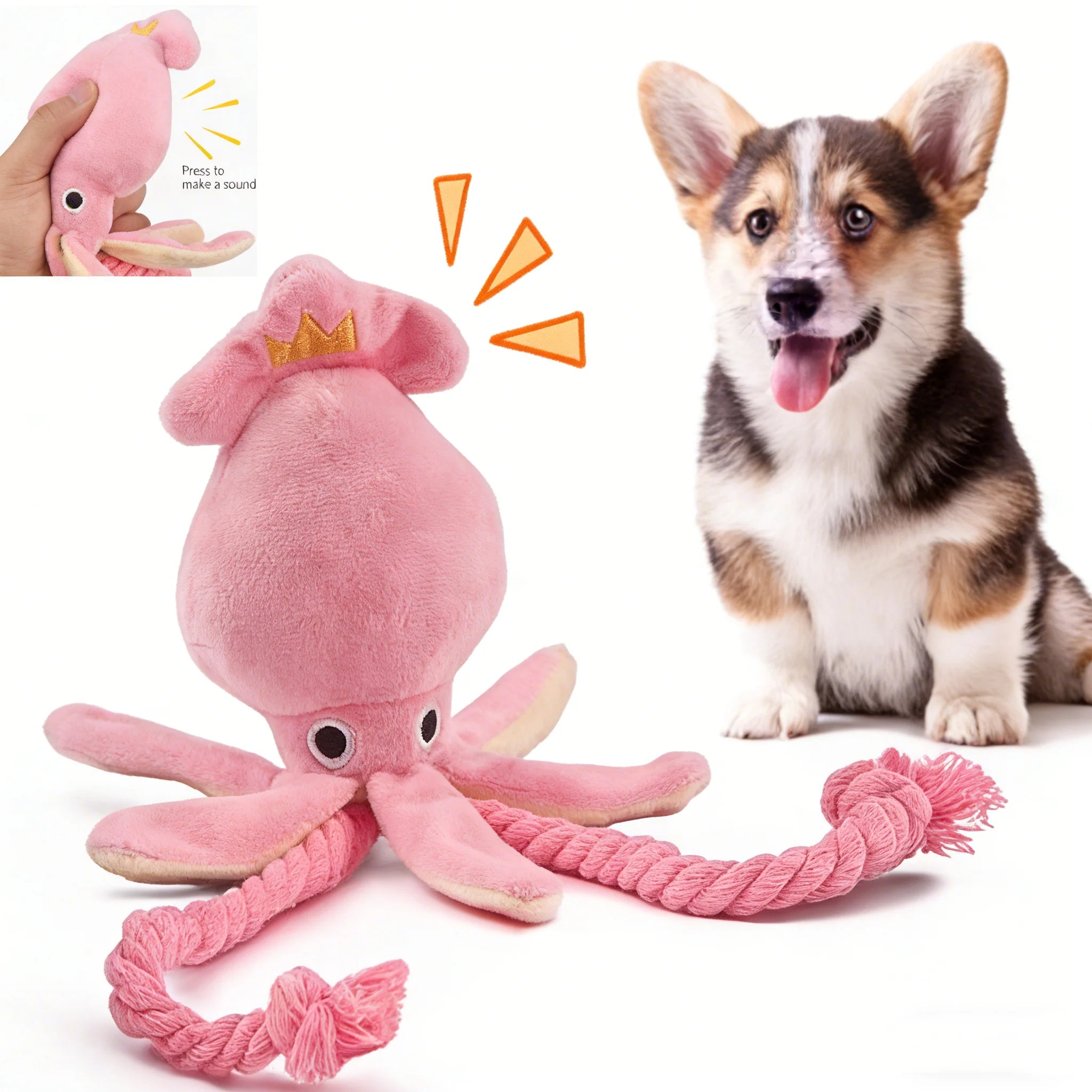 Sound-emitting cotton rope octopus; durable chew toys for cleaning teeth