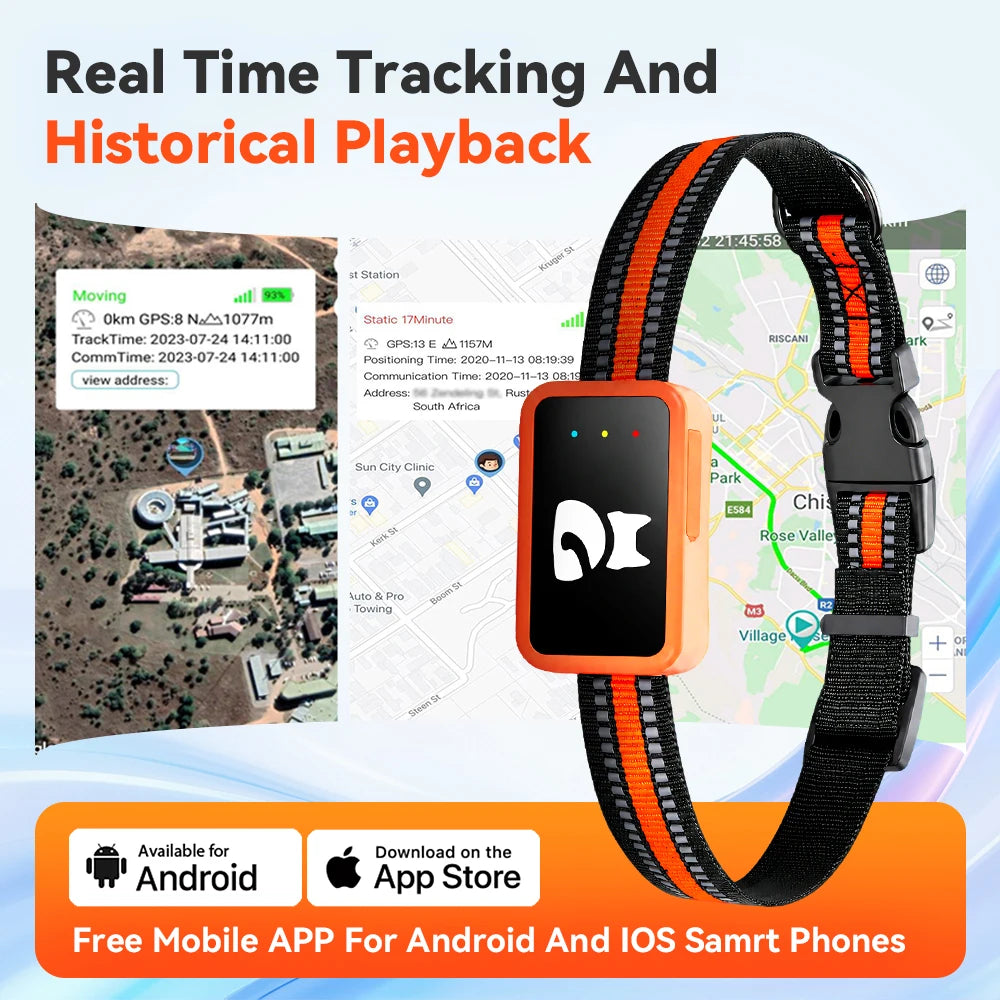 4G Pet GPS Tracker Collar Waterproof Locator with Health Monitor,Geo-Fence,Cold Resistant For iOS Android