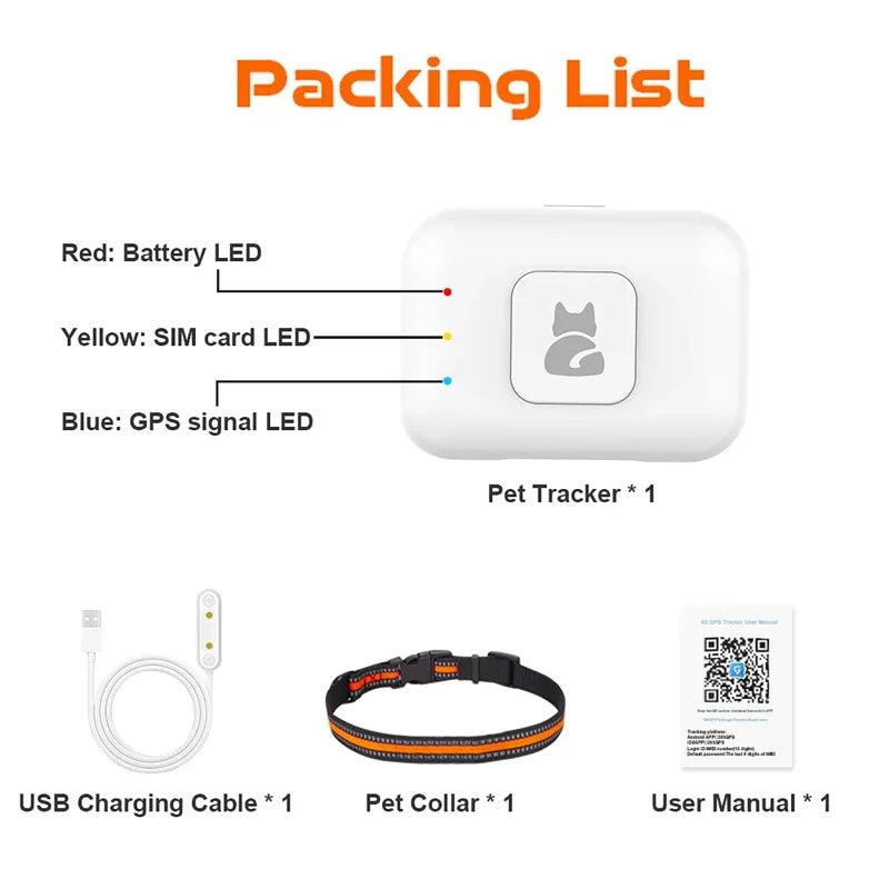 GPS Pet Tracker with Colorful LED Flash 4G Smart/Pet Collar IP67 Waterproof Pedometer/Pet Calorie Health Data Tracker