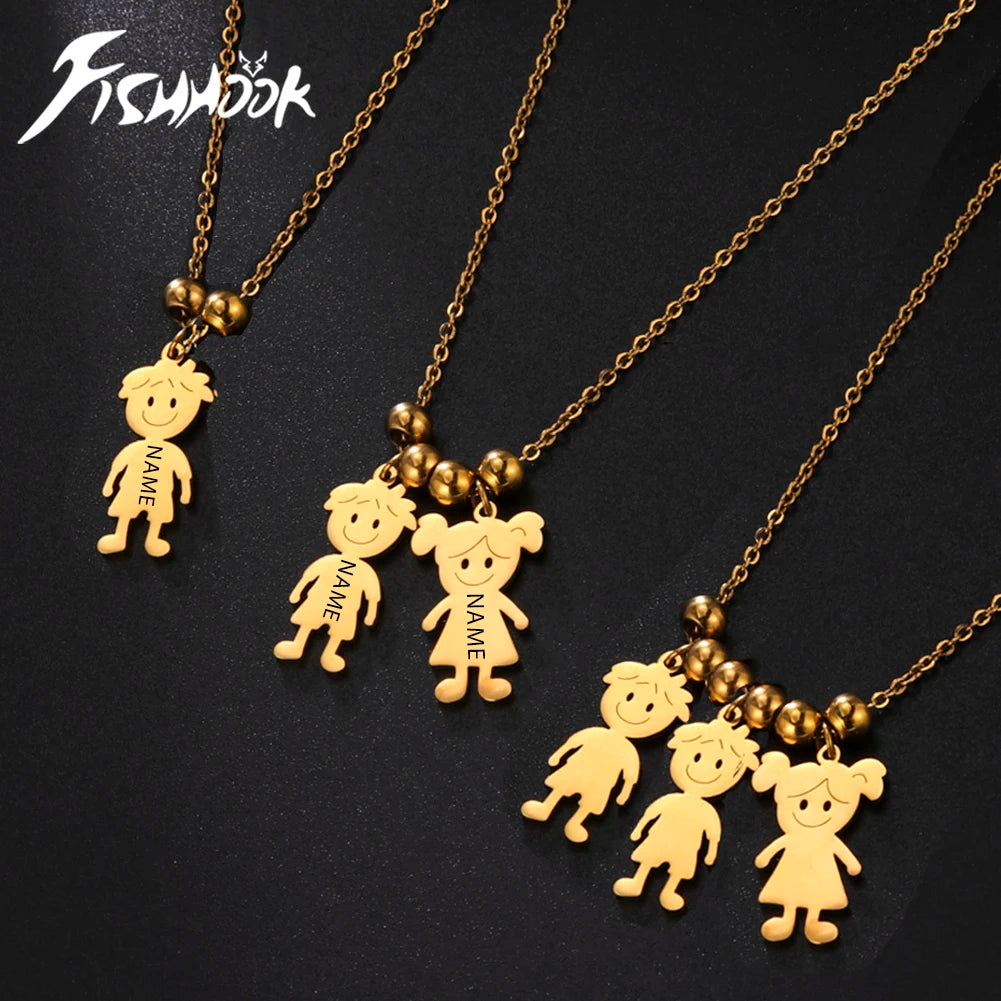 Girl Necklace Custom Chain Name Mother Father Day Kid Family Gift For Women Men Stainless Steel Pendant Jewelry