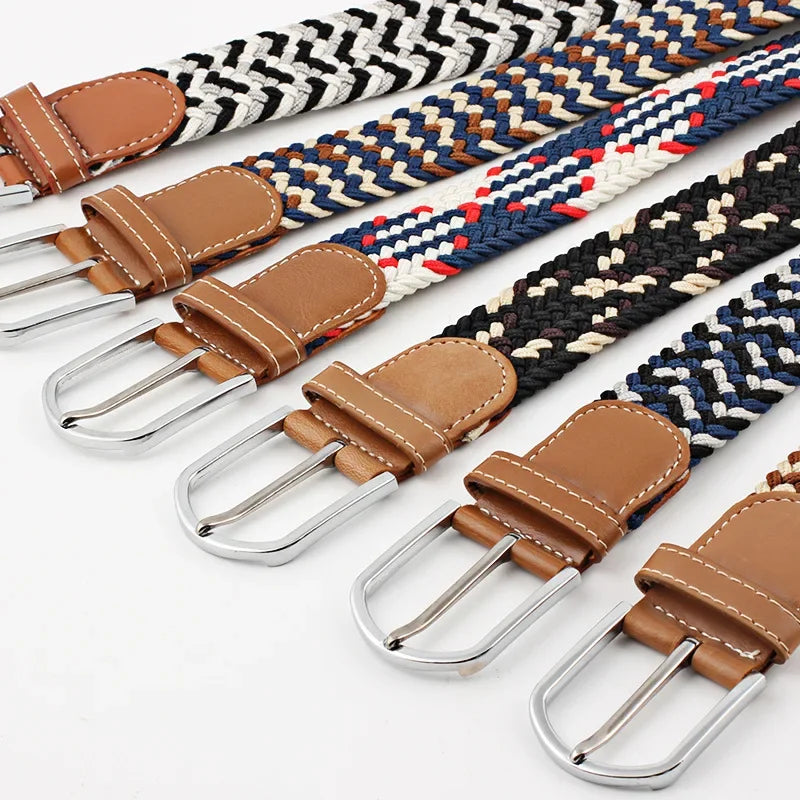 UNISEX Casual Knitted Pin Buckle Women Belt Woven Canvas Elastic Expandable Braided Stretch Jeans Belts
