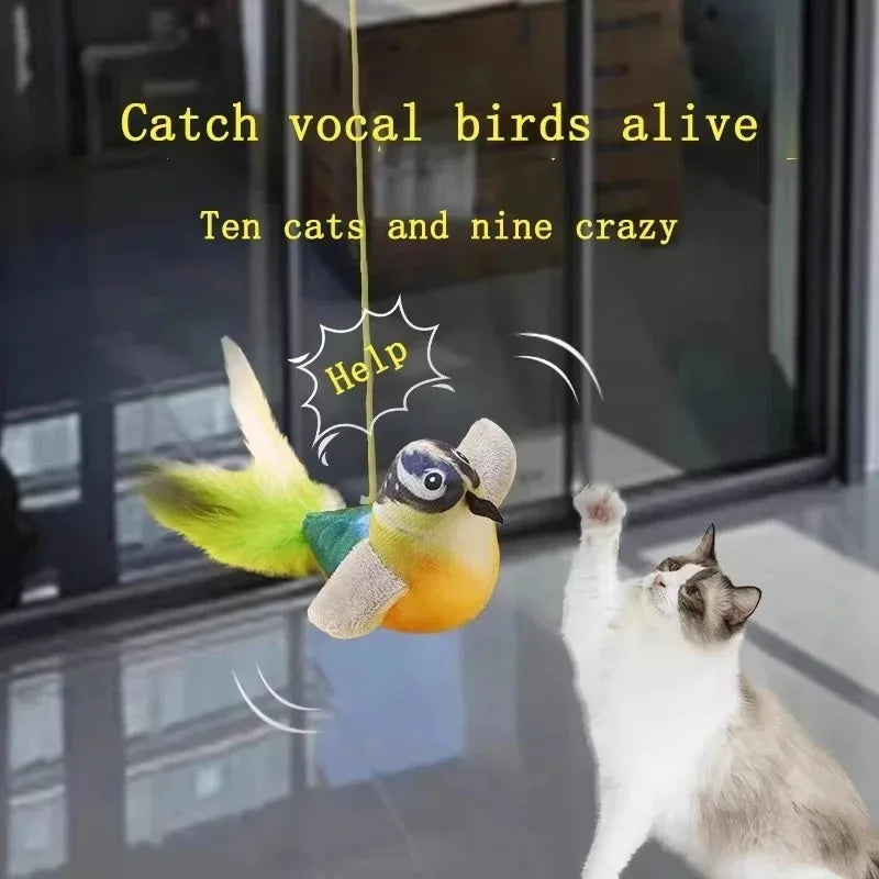 Emulates the Bird Sound to Amuse the Cat Elastic Rope to Relieve Boredom and Resist Scratching and Biting