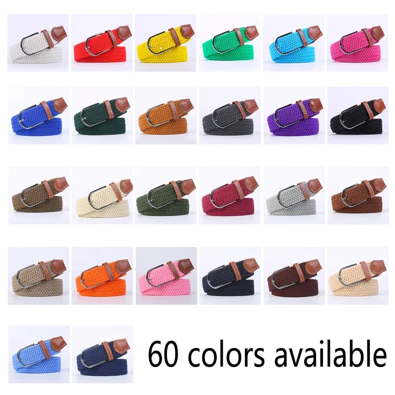 UNISEX Casual Knitted Pin Buckle Women Belt Woven Canvas Elastic Expandable Braided Stretch Jeans Belts