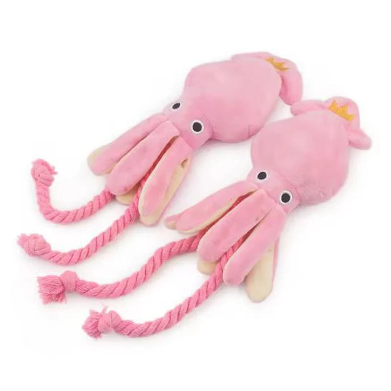Sound-emitting cotton rope octopus; durable chew toys for cleaning teeth