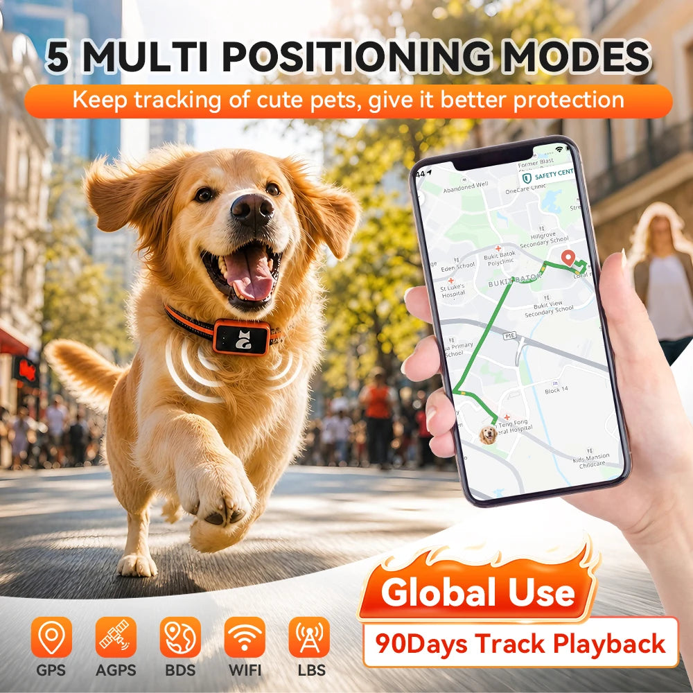 4G Pet GPS Tracker Collar Waterproof Locator with Health Monitor,Geo-Fence,Cold Resistant For iOS Android