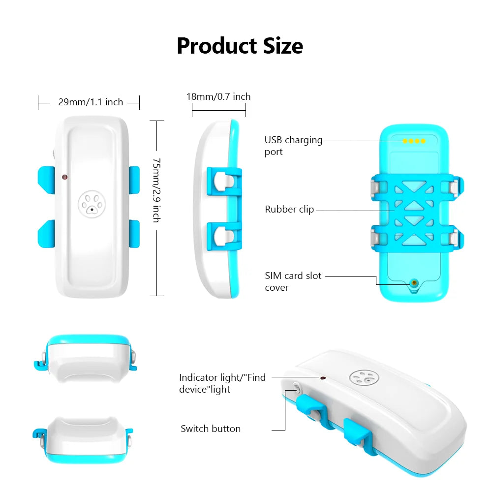 4G Pet GPS Tracker Realtime Tracking Dog Cat Animal Finder  GSM GPS Locator Crawler Geo-fence Free APP
