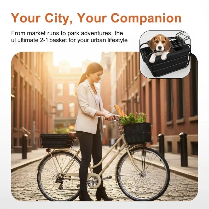 2-in-1 Dog Bike Basket for Rear Rack Portable Pet Carrier Cargo Basket Fits Most Bikes for Small Medium Dogs