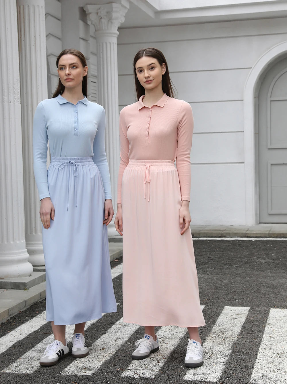 AP 2025 Spring and Summer Women Turn-down Collar Tee Soft Lady Cotton Blend Skirt Comfortable Casual