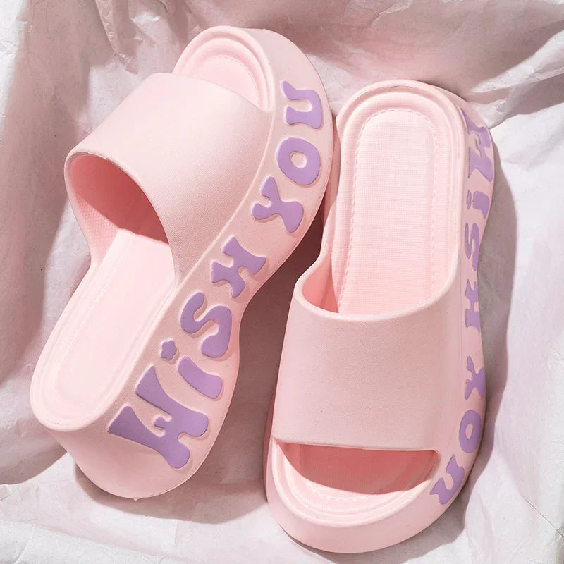 Summer 2025 Letter Print Thick Sole Cloud Slippers Women Fashion Chunky Platform Sandals Woman Non Slip Wedge Heels Beach Slides