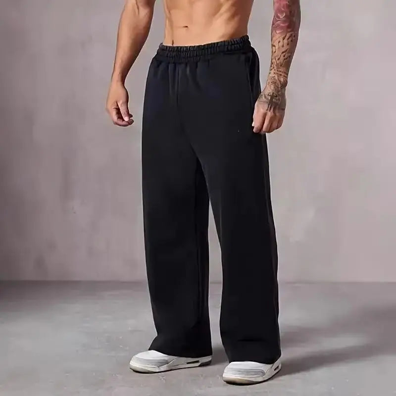 Men's Black Oversized Wide-Leg Sweatpants
